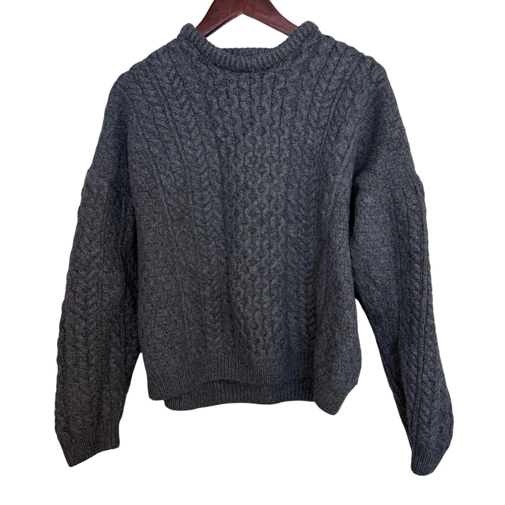 Aran Woollen Mills Merino Wool Cable Knit‎ Sweater Gray Made in Ireland XL